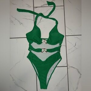 shein green one piece bathing suit
